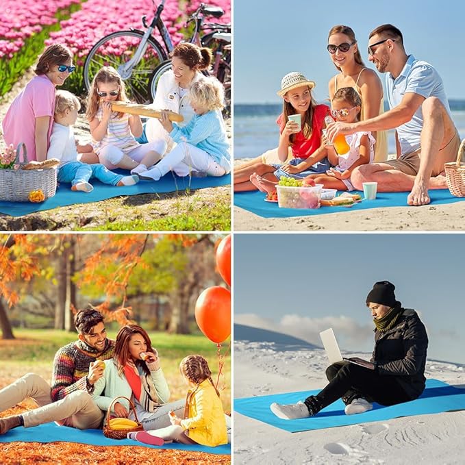 Picnic Blanket, Mini Pocket Beach Mat 27.5 x 43.3IN (1-2 People) Foldable, Lightweight Waterproof Sand Free, Foldable Thin Ground Sheet for Outdoor Camping Hiking Travel - with Hand Strap
