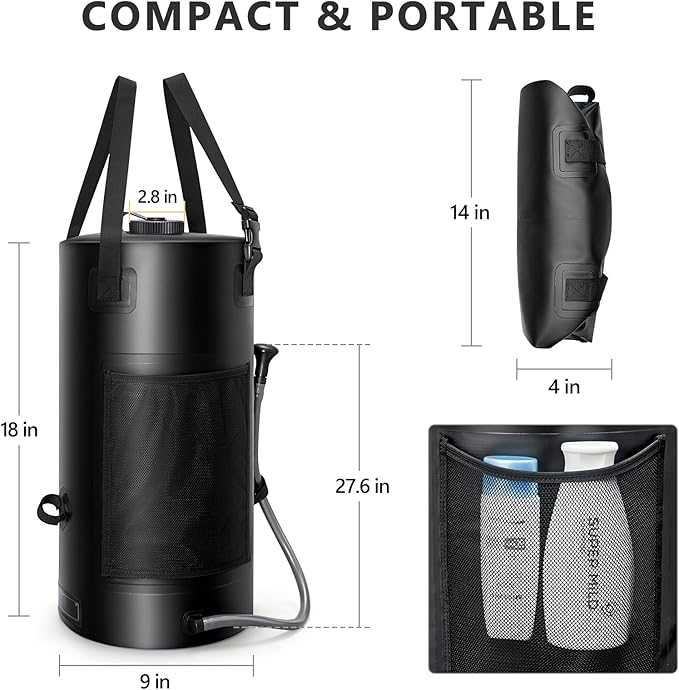 Solar Shower Bag, 5 Gal/20L Solar Heating Camping Shower Bag, Portable Shower with Reinforced Handles & Thick Tarpaulin, Solar Showers for Camping, Surfing, Outdoor Traveling, Hiking