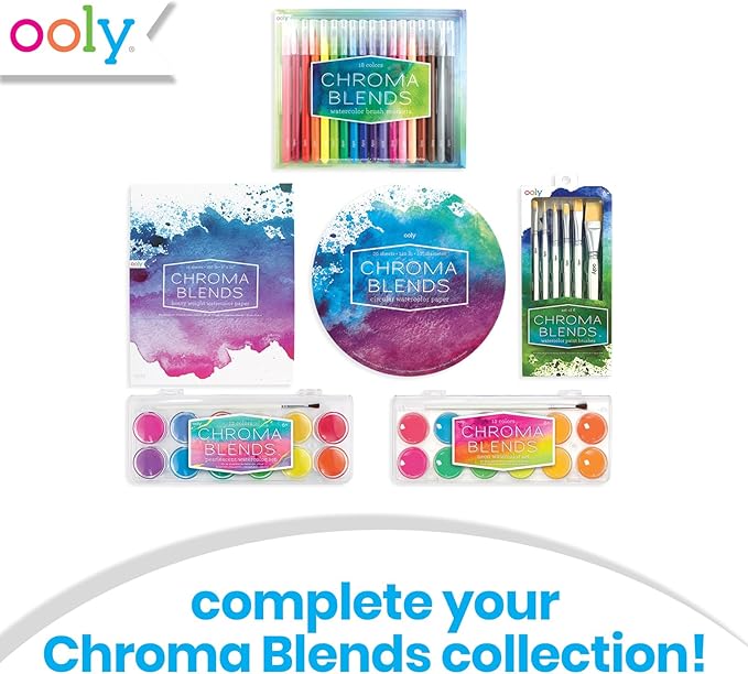 Ooly, Chroma Blends Neon Watercolor Paint Set, Watercolor Pack for Creative Kids and Adults, Bright Neon Colors in a Portable Case, Art Supplies for Ages 6 and Up, Brush Included