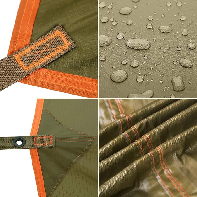 FREE SOLDIER Waterproof Portable Tarp Multifunctional Outdoor Camping Traveling Awning Backpacking Tarp Shelter Rain Tarps (Simplify Brown 10×10.5ft)