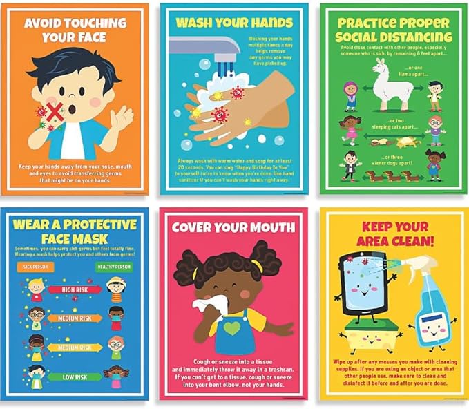Assorted Safety Guidelines Cardstock Poster Set for Kids - 17" x 22" (6 Count) - Perfect for Party Decor & Educational Fun