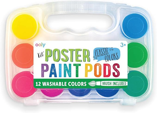 Ooly Lil' Poster Paint Pods, 12 Bright Colors & 1 Brush, Washable Paint for Children, Includes Portable Case, School and Art Supplies for All Ages, Bright & Vibrant Colors