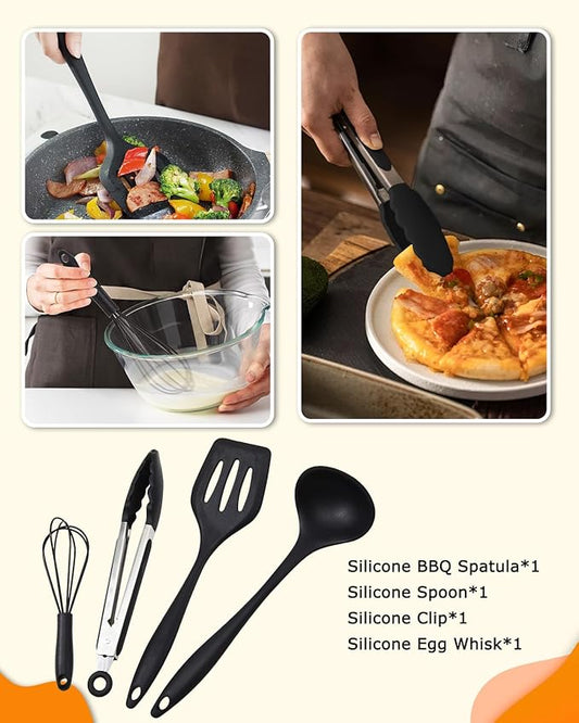 Camping Cooking Set - Camping Utensil Set Car Camping Cooking Essentials Gear for Camp Kitchen Cooking and Grilling, Stainless Steel & Silicone Ideal Gift for RV Tent Camper, Picnics, BBQs