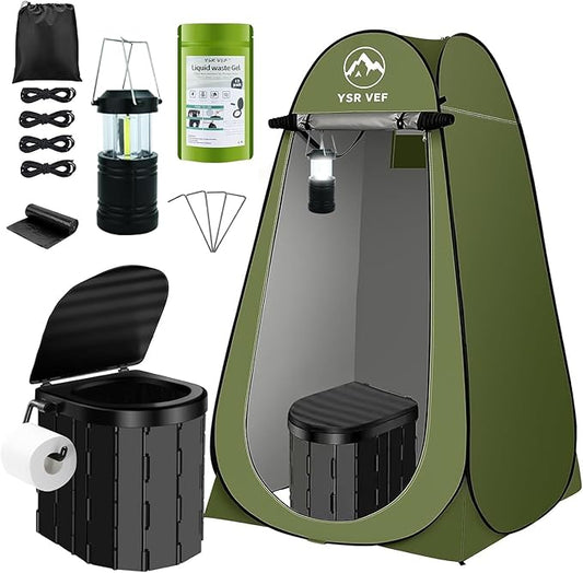 Portable Toilet Kit, Camping Toilet with Pop-Up Privacy Tent and Poo Gel Toilet Bags, Washable Portable Outdoor Showers Changing Rooms