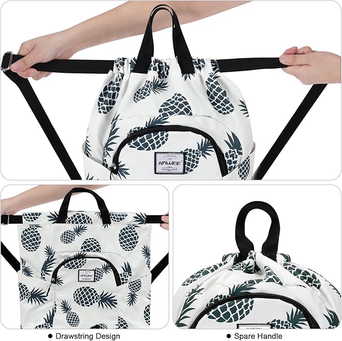 Dry Wet Drawstring Backpack with Shoe Compartment for Women Adjustable Gym Bag