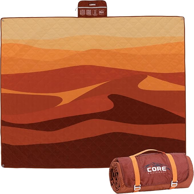 CORE Outdoor Weighted Blanket | Packable Waterproof Picnic Blanket, Beach Mat, Tent Camping Rug, & Stadium Blanket | Large Portable 94" x 78" Quilt Design with Built-in Straps and Carry Handle