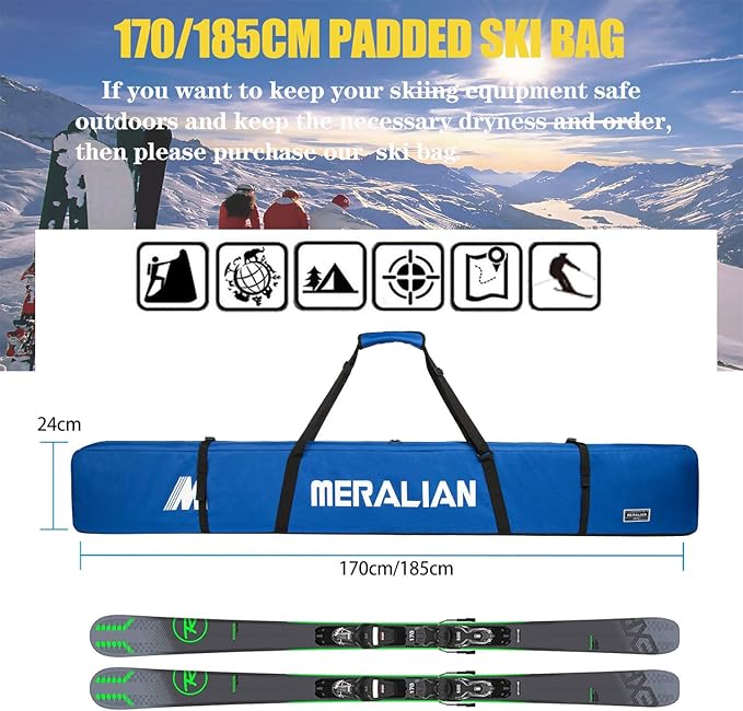 Padded Ski Bag,Waterproof Full Padded Single Ski Travel Bag with Adjustable Shoulder Strap.