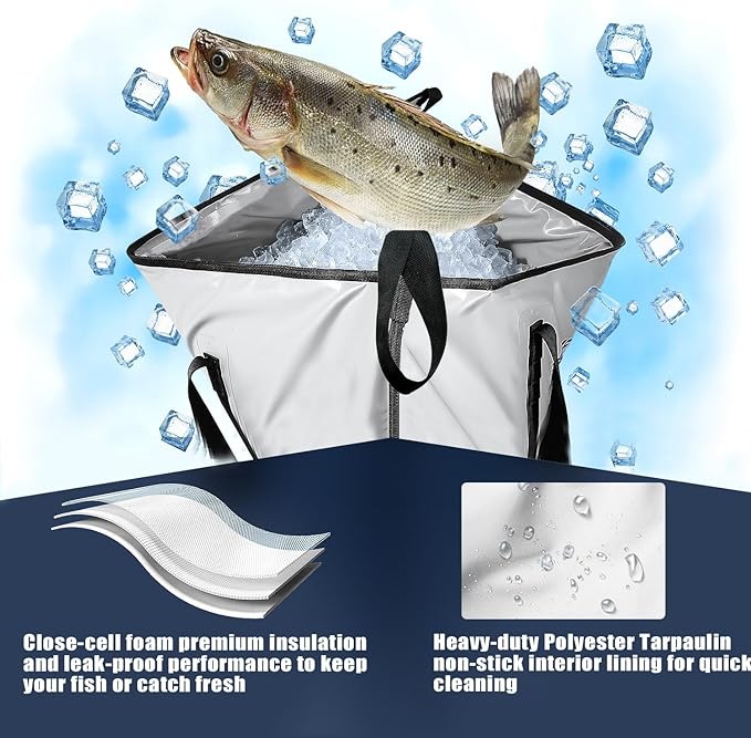 Buffalo Gear Insulated Fish Cooler Bag 40x18in 48x18in Leakproof Kill Bag Portable Waterproof Keep Ice Cold More Than 24 Hours
