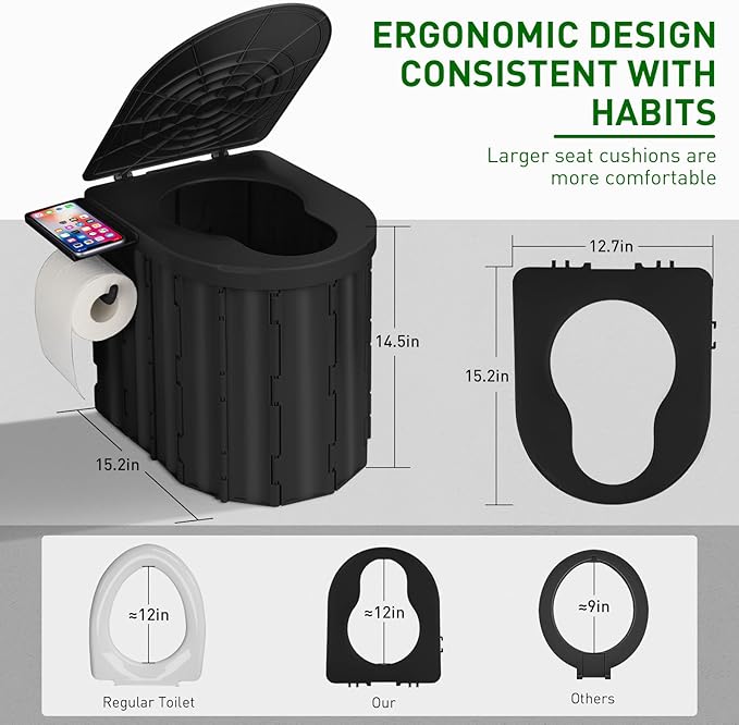 Portable Camping Toilet with Pop-Up Privacy Tent, 12-inch Toilet Seat, Outdoor Portable Folding Toilet Potty for Adults Load Capacity of 400 Lbs, LED-Light Camping Bathroom