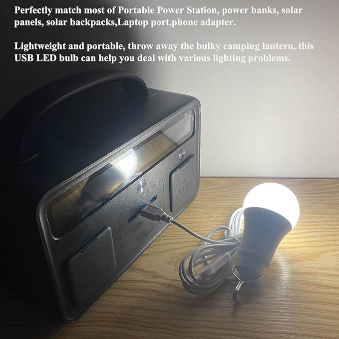 Taysing USB Light,USB Lamp,Camping Lights,7W Dimmable Hanging Portable Emergency Light Tent Lights for Power Station Solar Panel Charger Power Bank Power Outage Camping Outdoor Hurricane,2 Pack 5000K