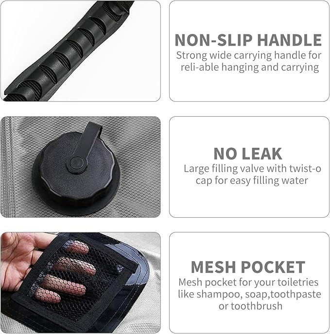 Solar Shower Bag, Solar Heating Camping Shower Bag, 5Gal(20L) Portable Camping Shower Bag, with Removable Hose and On-Off Switchable Shower Head, for Outdoor Traveling/Climbing/Hiking/Beach/Swimming