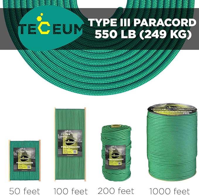 TECEUM Heavy Duty Rope 1000 – 1000ft / 200ft / 100ft / 50ft – 40+ Colors – Utility Rope for Survival & Camping Gear – Nylon String, Camping Rope, para Cord, Utility Nylon Rope, Tent Cord