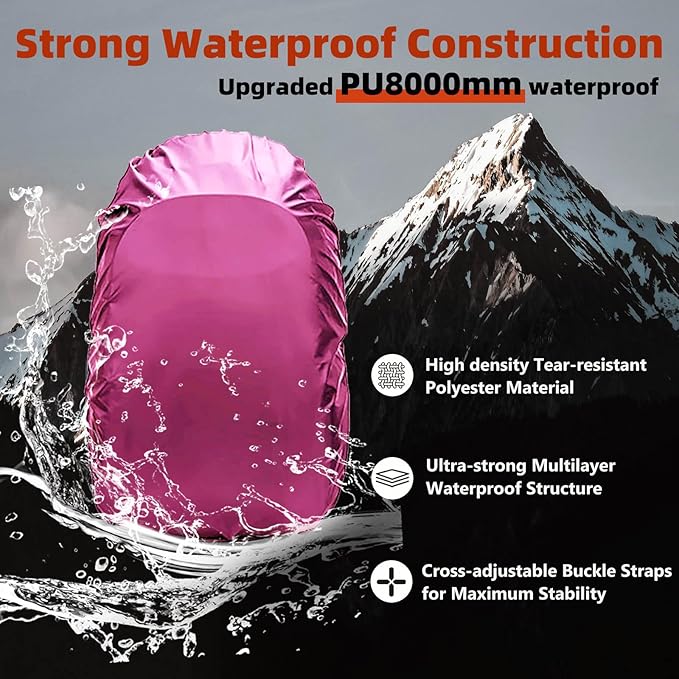 Frelaxy Waterproof Backpack Rain Cover, 8000mm Waterproof Level, Upgraded Ultra-Strong Multilayer Structure, Antislip Cross Buckle Strap, Ultralight Compact Portable, for Hiking, Camping, Traveling