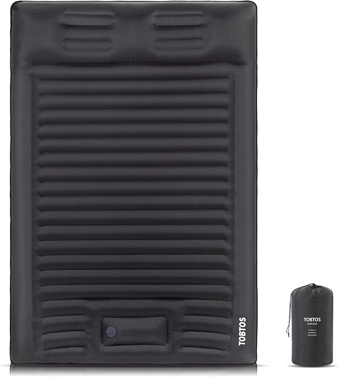 TOBTOS Double Sleeping Pad for Camping, Extra Thick 6" Camping Mattress 2 Person with Pillow Built-in Foot Pump, Inflatable Sleeping Mat for Backpacking, Hiking, Traveling (Dark Grey)