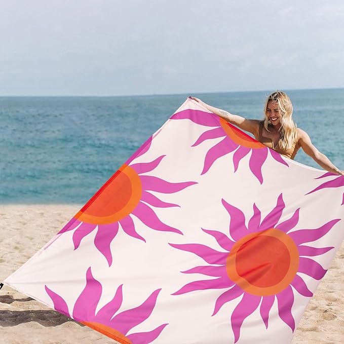 Large Beach Blanket Waterproof Sandproof, 9×10 FT Beach Mat Sand Free for 2-8 Adults with Stakes and Sand Pocket, Foldable Picnic Blankets for Outdoor, Camping Hiking, Vacation Essentials-Boho Sunset