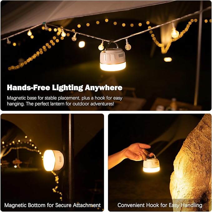 Rechargeable Camping Lantern with 6400mAh Battery, 300 Hour Runtime, 5 Light Modes, Adjustable Brightness, Waterproof, Hook & Magnetic Base, Battery Operated for Camping & Power Outages