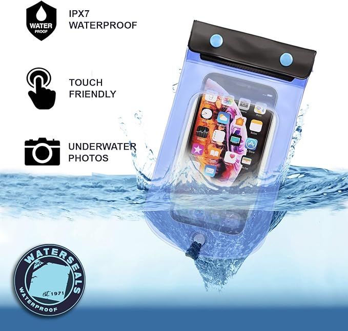 Lewis N. Clark WaterSeals Triple Seal Waterproof Pouch + Dry Bag for Cell Phone or Tablet, Great for Kayak, Canoe, Pool, Beach, Medium (5.6x4.5)