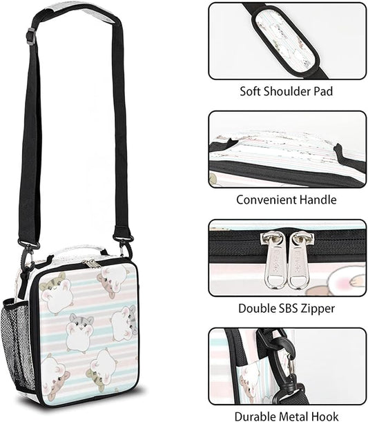 Pardick Cute Hamster Lunch Bag for Girls Boys,Hamster Insulated Lunch Box Kids with Adjustable Shoulder Strap,Waterproof Students Lunch Tote Cooler Bag for School Picnic Travel Outdoor