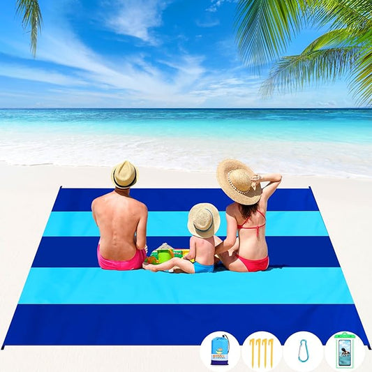 BYDOLL Beach Blanket Waterproof Sandproof 78''×81'' 1-7 Adults Oversized Lightweight Large Picnic Mat Waterproof Sandproof Blanket for Beach