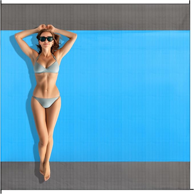 Large Beach Blanket Sandproof - 1PCS Beach Mat Picnic Blanket for Holiday Traval Beach Vacation Picnic Camping Hiking Lightweight with 4 Metal Stakes 1 Drawstring Pocket and 1 Carabiner