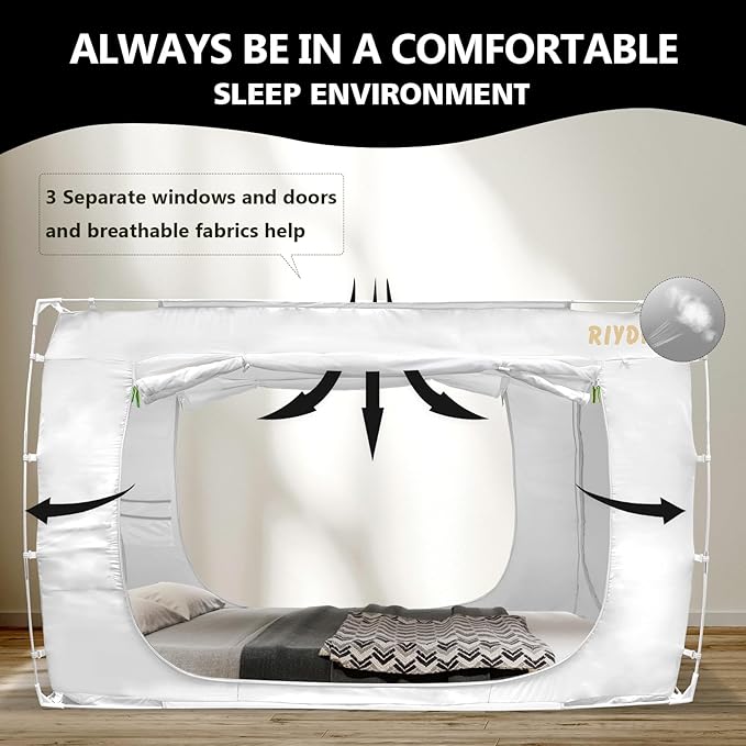 Bed Tent Bed Canopy Bunk Twin Size Tents for Adult and Kids- Portable Dream Tent Indoor Sleeping Tents 70% Blackout with 3 Doors Breathable Big Space Tents, White, WZ01-XS-White