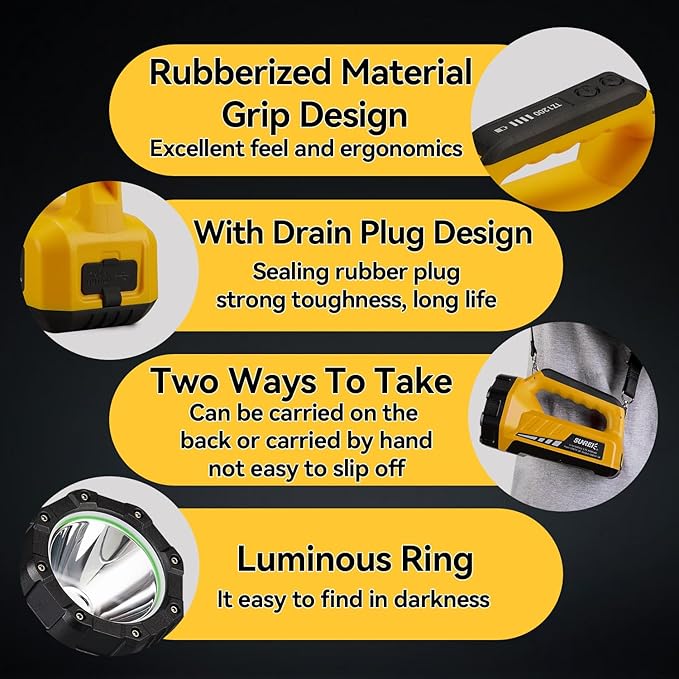 SUNREI Rechargeable LED 1200LM Flashlight, 8 Light Modes Portable Camping Lantern, 10400mAh Power Bank, IP67 Waterproof for Emergencies Power Outages, Hurricane Emergency, Hiking, Home, etc