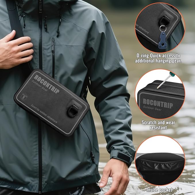 ROCONTRIP 100% Waterproof Dry Bag, Dry Waist Pack with Airtight Zipper Adjustable Strap Sling Bag Lightweight Crossbody Dry Bag for Kayaking Snorkelling and Swimming