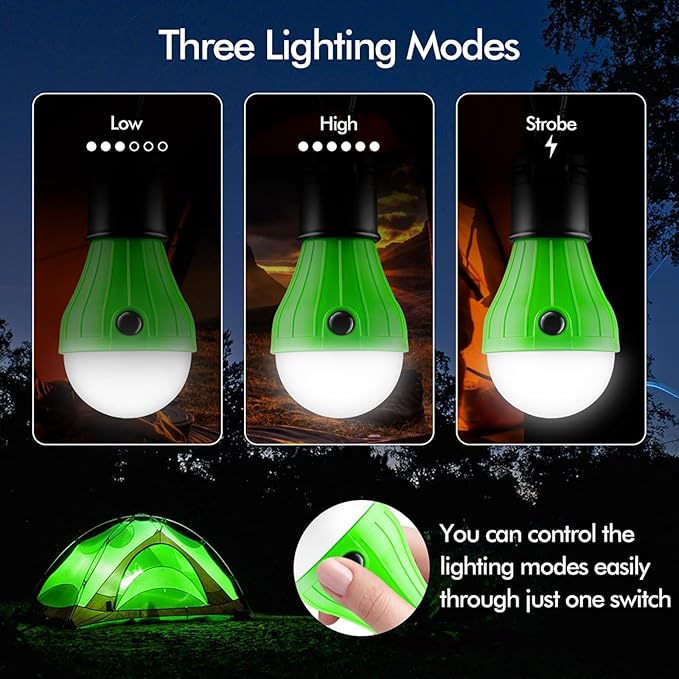 Tent Lamp 4 Packs Portable LED Tent Lights Clip Hook Hurricane Emergency Lights LED Camping Lights Bulb Camping Lanterns Camping Equipment for Camping Hiking Backpacking Outage
