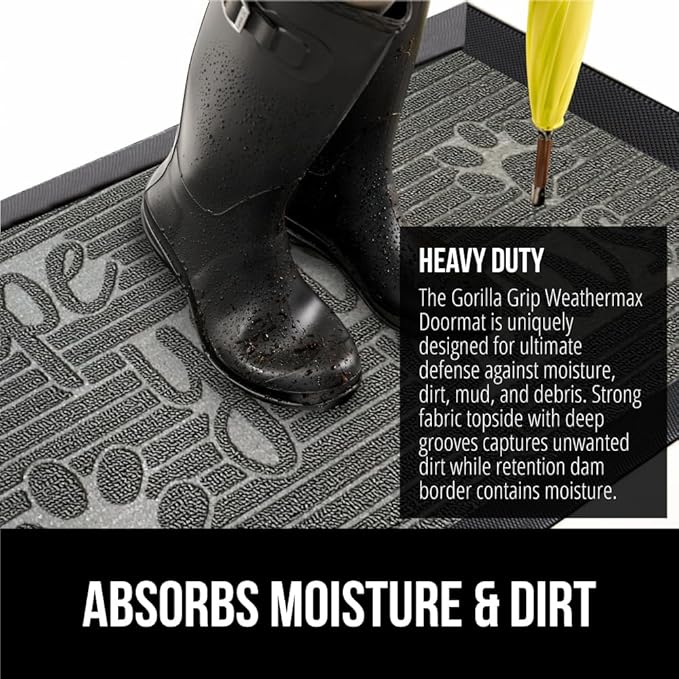 GORILLA GRIP 100% Waterproof All-Season WeatherMax Doormat, Durable Natural Rubber, Stain and Fade Resistant, Low Profile, Indoor Outdoor Door Mats, Easy Clean Patio Entrance Mat, 17x29, Stone Paws