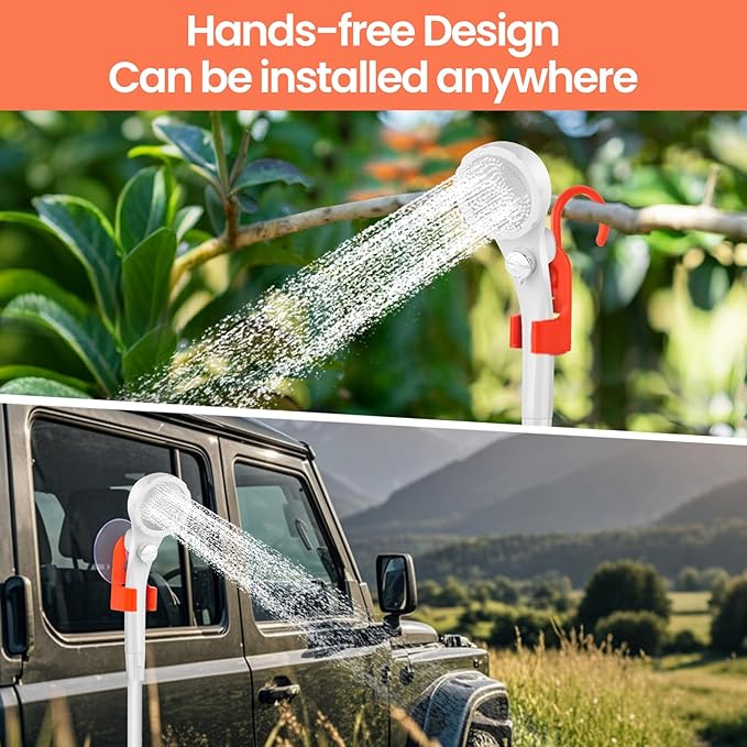 Portable Camping Shower with 7800mAh Battery - 3 Spray Modes, IPX7 Waterproof & Powerful Suction for Indoor, Camping, Beach Travel, RV Life, Pet Bathing, Gardening