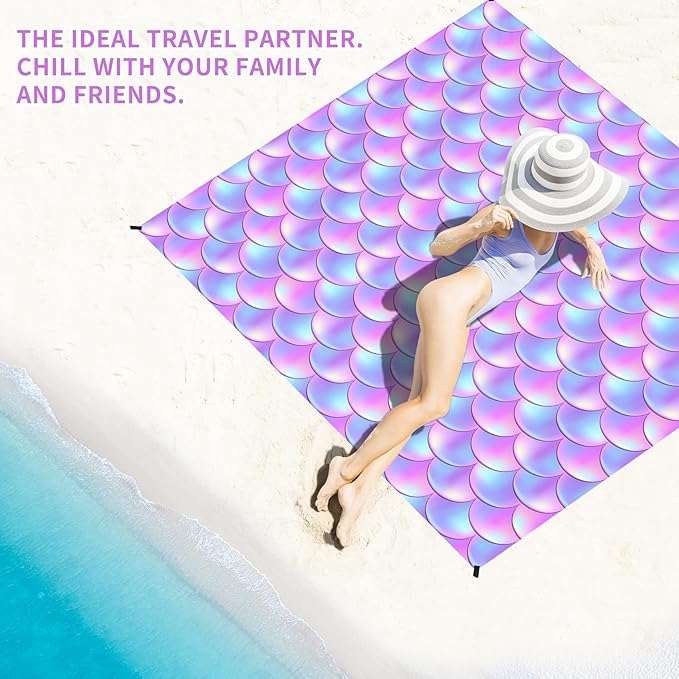 BYDOLL Beach Blanket Waterproof Sandproof 78''×81'' Suits1-4 Adults Compact Lightweight Oversized Sand-Free Blanket Large Picnic Mat for Beach Travel Camping Hiking