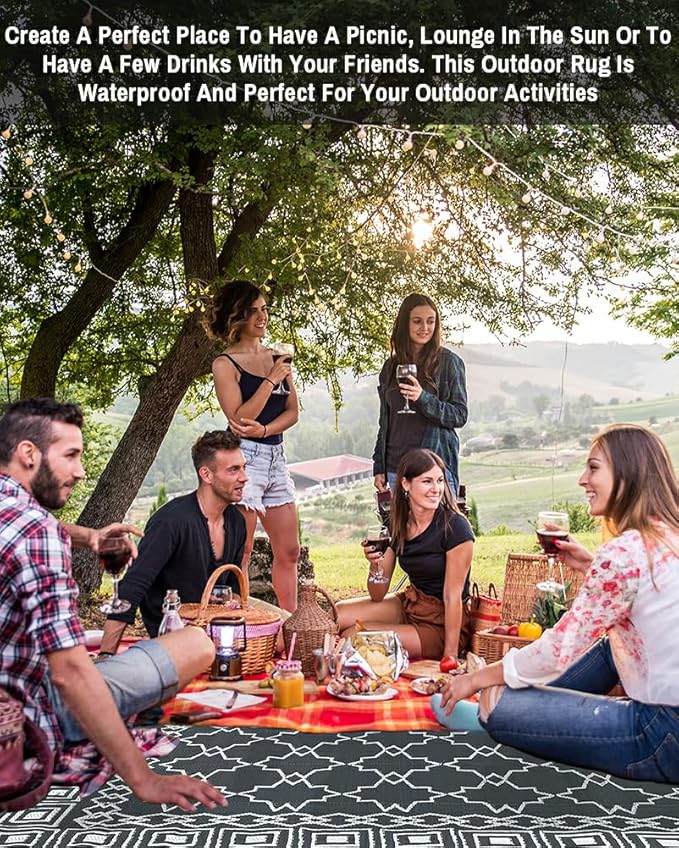 LILIOFFIC Outdoor Rugs - Reversible Mats, 5'x8' Plastic Straw Rug for Patio Clearance Waterproof, Indoor Outdoor Area Rug Carpet for Outside, RV, Deck, Picnic, Beach, Trailer, Camping(Grey)