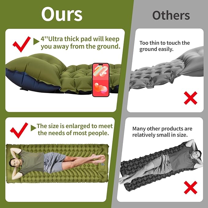 MEETSUN Self Inflating Sleeping Pad,50D Poly Pongee Fabric,Wear-Resistant,Camping Mattress Pad with Pillow,Built-in Foot Pump,4.5" Thick Lightweight Sleeping Mat for Floor,Camping,Backpacking,Tent.