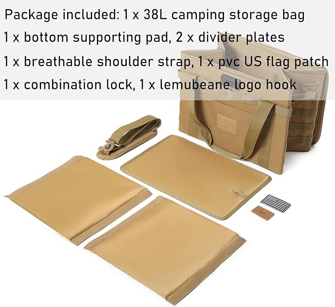 Tactical Camping Storage Bag - 38L Utility Tote Bag Organizer with Combination Lock and Shoulder Strap
