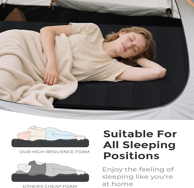 Self-Inflating Sleeping Mats for Camping 4in Ultra-Thick Foam Sleeping Pad Inflatable Camping Mattress with Pump Sack, Portable Camping Pad for 4-Season, Black
