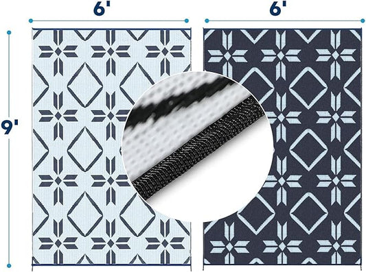 Kohree Outdoor Rug 6x9, RV Outdoor Rugs Reversible Waterproof Outdoor Camping Rug Patio Rugs Clearance with 4 Corner Loops for Patio, RV, Deck, Backyard, Picnic, Easy to Clean & Carry