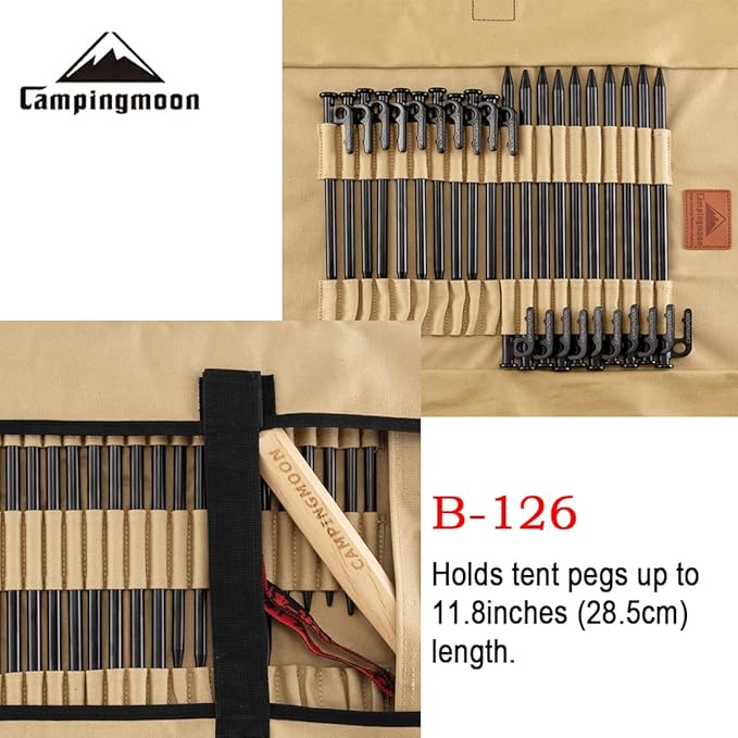 Campingmoon Tent Storage Bag,Can Holds 20 of The Long Tent Stakes,Thickened Canvas Can Withstand Tent Stakes Heavy Duty, B-126