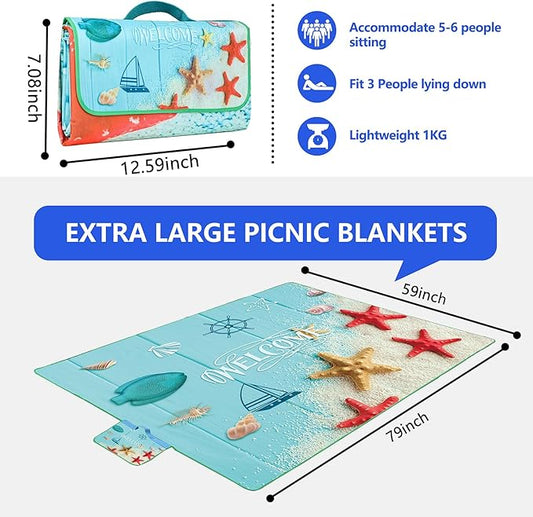 Picnic Blanket, Foldable Waterproof Sand Mat, Extra Large Picnic Blanket Outdoor Picnic Mat Beach Blanket for Park Grass Camping Hiking Travel Family Concerts