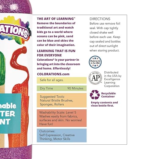 Colorations Washable Glitter Paint, 16 fl oz, Orange, Non Toxic, Vibrant, Bold, Kids Paint, Craft, Hobby, Fun, Art Supplies