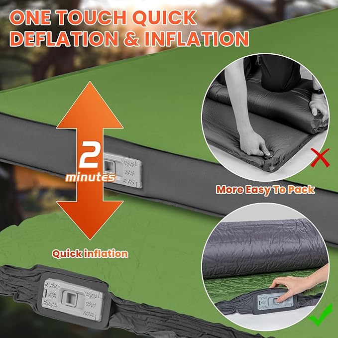 Self Inflating Sleeping Pad with Built-in Electric Pump, 4" Ultra Thick Memory Foam Double Camping Mattress, Fast Deflating Camping Sleeping Pad, 4 Season Insulated Sleeping Pad for Hiking, Tent, Car