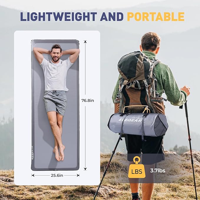 Elegear FiberAir Camping Sleeping Pad, 4’’ Ultra-Thick & 1100lb Ultra-Support Camping Air Mattress with Multi-Function Electric Pump, Durable Sleeping Pad for Camp/Backpacking/Hiking/Tent/Home