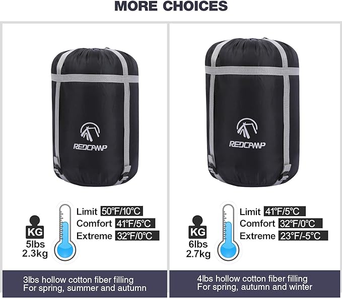 REDCAMP Flannel Sleeping Bag for Adults, Comfortable Cotton Sleeping Bags for Camping with Detachable Hood, Red/Grey/Blue