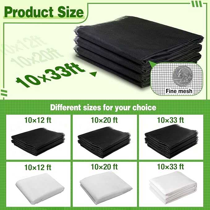 Stronger Garden Mesh Netting - 10 x 33 ft PPT Nano Bird Net Barrier, Mosquito Netting Screen for Outdoor Plants Vegetables Patios Balconies Terraces, Shading Rate 33% (Black)