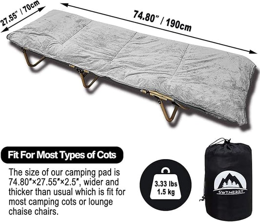 Sleeping Cot Pads (75" x 28") with Elastic Straps Portable for Outdoor & Hiking, Cotton Soft Thick Camping Cot Pad,Waterproof