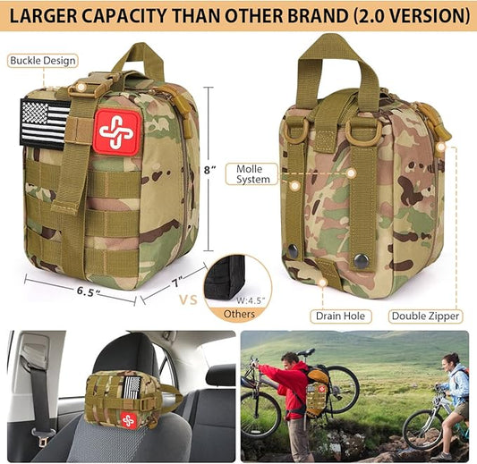 Survival Kit, 250Pcs Survival Gear First Aid Kit with Molle System Compatible Bag and Emergency Tent, Emergency Kit for Earthquake, Outdoor Adventure, Hiking, Hunting, Gifts for Men Women
