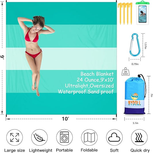 BYDOLL Beach Blanket 78''X81'' 4-7 Adults Oversized Lightweight Waterproof Sandproof Blanket for Beach Large Picnic Mat Travel Camping