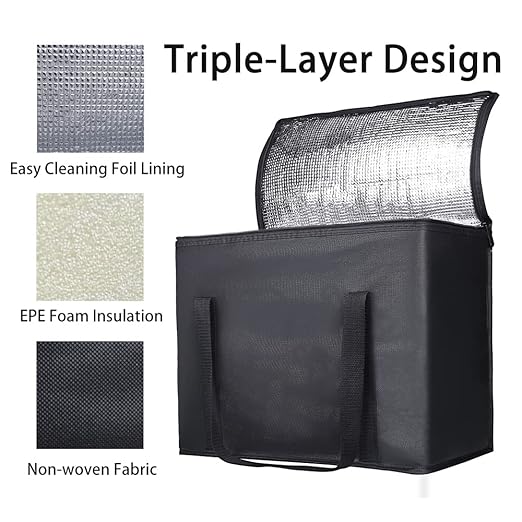 Bodaon 2-Pack Insulated Reusable Grocery Bag with Zippered Top, X-Large Frozen Foods Cold, Cooler Shopping Accessories, Insullated Bags, Black