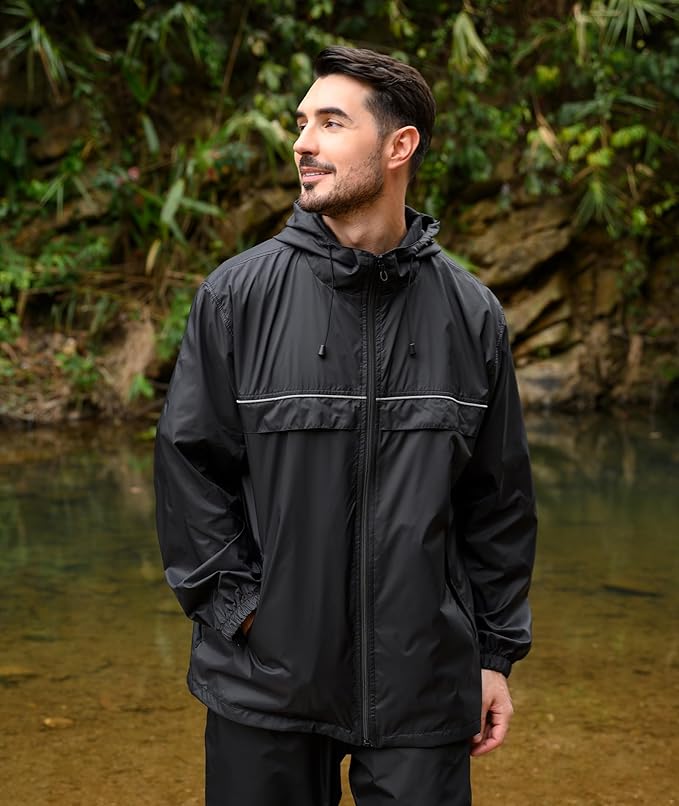 SWISSWELL Rain Jacket Men Waterproof Windbreaker, Lightweight Hooded Raincoat for Daily Casual