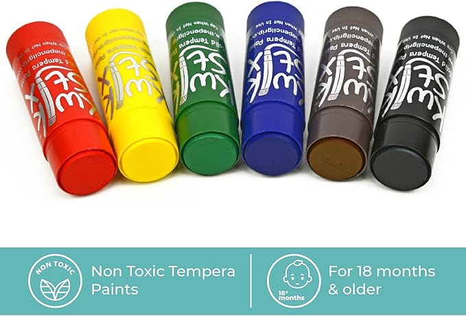 The Pencil Grip Kwik Stix Tempera Paints, Jumbo Tempera Paint Pens, 4 Times More Paint, Super Quick Drying, 6 Classic Colors- TPG-646