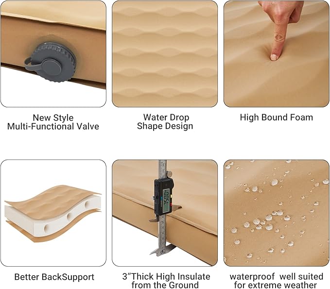 KingCamp Self Inflating Sleeping Pad for Camping Ultra Thick Double Single Foam Mattress High R Value Camping Air Pad Mat, Multi Colors & Sizes